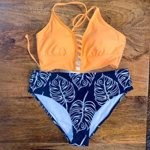Cupshe Yellow and Leaves Print High waisted bikini